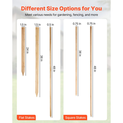 Ξύλινοι πάσσαλοι κήπου VEVOR, 50 τεμάχια 19,05×19,05×914,4 mm Πάσσαλοι διαβάθμισης εδάφους, Πάσσαλος εδάφους κήπου με αιχμηρή μύτη, Πάσσαλος στήριξης φυτών από ξύλο ελάτης, Πινακίδες για όρια φράχτη λάσπης, γραμμές βάσης αυλής