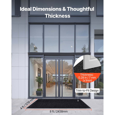 Πατάκι εισόδου VEVOR, 2438 x 1219 mm, εμπορικό πατάκι δαπέδου για εσωτερικούς και εξωτερικούς χώρους, κομψό ριγέ βιομηχανικό χαλί με επένδυση PVC, βαρέως τύπου πλενόμενο χαλί εισόδου για διάδρομο, μπαλκόνι, γκαράζ, γκρι