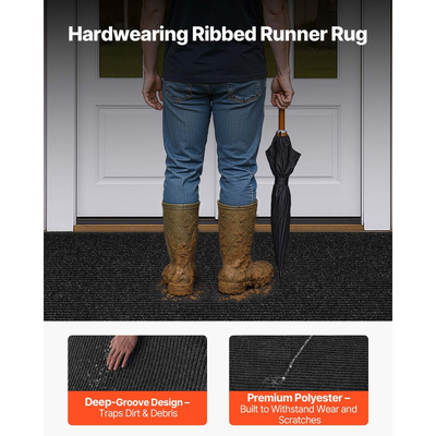 Πατάκι εισόδου VEVOR, 2438 x 1219 mm, εμπορικό πατάκι δαπέδου για εσωτερικούς και εξωτερικούς χώρους, κομψό ριγέ βιομηχανικό χαλί με επένδυση PVC, βαρέως τύπου πλενόμενο χαλί εισόδου για διάδρομο, μπαλκόνι, γκαράζ, γκρι