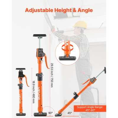 Στύλος στήριξης γρύλου ντουλαπιού VEVOR, 2 τεμάχια, τηλεσκοπική ράβδος γρήγορης στήριξης από χάλυβα 48-75 cm, ρυθμιζόμενο σύστημα τρίτου χεριού, χωρητικότητα έως 100 kg για εγκατάσταση ντουλαπιών, ανύψωση γυψοσανίδας, μπάρες φορτίου