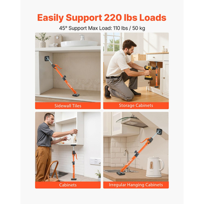 Στύλος στήριξης γρύλου ντουλαπιού VEVOR, 2 τεμάχια, τηλεσκοπική ράβδος γρήγορης στήριξης από χάλυβα 48-75 cm, ρυθμιζόμενο σύστημα τρίτου χεριού, χωρητικότητα έως 100 kg για εγκατάσταση ντουλαπιών, ανύψωση γυψοσανίδας, μπάρες φορτίου