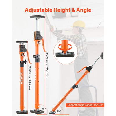 Στύλος στήριξης γρύλου ντουλαπιού VEVOR, 2 τεμάχια, τηλεσκοπική ράβδος γρήγορης στήριξης από χάλυβα 64,5-115 cm, ρυθμιζόμενο σύστημα τρίτου χεριού, χωρητικότητα έως 100 kg για εγκατάσταση ντουλαπιών, ανύψωση γυψοσανίδας, μπάρες φορτίου