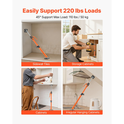 Στύλος στήριξης γρύλου ντουλαπιού VEVOR, 2 τεμάχια, τηλεσκοπική ράβδος γρήγορης στήριξης από χάλυβα 64,5-115 cm, ρυθμιζόμενο σύστημα τρίτου χεριού, χωρητικότητα έως 100 kg για εγκατάσταση ντουλαπιών, ανύψωση γυψοσανίδας, μπάρες φορτίου