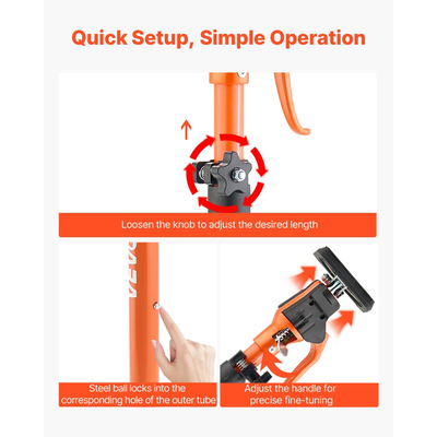 Στύλος στήριξης γρύλου ντουλαπιού VEVOR, 2 τεμάχια, τηλεσκοπική ράβδος γρήγορης στήριξης από χάλυβα 64,5-115 cm, ρυθμιζόμενο σύστημα τρίτου χεριού, χωρητικότητα έως 100 kg για εγκατάσταση ντουλαπιών, ανύψωση γυψοσανίδας, μπάρες φορτίου