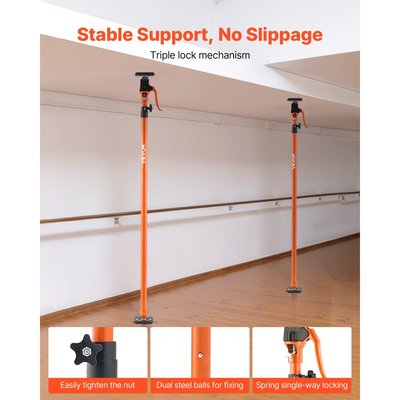 Στύλος στήριξης γρύλου ντουλαπιού VEVOR, 4 τεμάχια, τηλεσκοπική ράβδος γρήγορης στήριξης από χάλυβα 125-291 cm, ρυθμιζόμενο σύστημα τρίτου χεριού, χωρητικότητα έως 90 kg για εγκατάσταση ντουλαπιών, ανύψωση γυψοσανίδας, μπάρες φορτίου