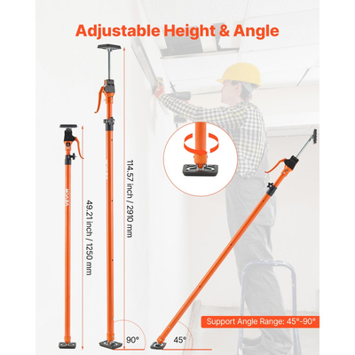 Στύλος στήριξης γρύλου ντουλαπιού VEVOR, 2 τεμάχια, τηλεσκοπική ράβδος γρήγορης στήριξης από χάλυβα 125-291 cm, ρυθμιζόμενο σύστημα τρίτου χεριού, χωρητικότητα έως 90 kg για εγκατάσταση ντουλαπιών, ανύψωση γυψοσανίδας, μπάρες φορτίου