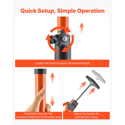 Στύλος στήριξης γρύλου ντουλαπιού VEVOR, 2 τεμάχια, τηλεσκοπική ράβδος γρήγορης στήριξης από χάλυβα 125-291 cm, ρυθμιζόμενο σύστημα τρίτου χεριού, χωρητικότητα έως 90 kg για εγκατάσταση ντουλαπιών, ανύψωση γυψοσανίδας, μπάρες φορτίου