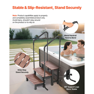 Σκαλοπάτι υδρομασάζ VEVOR με χειρολισθήρα, Εξωτερική σκάλα σπα με 3 σκαλοπάτια, Βαρέως τύπου υπέργεια/φουσκωτή σκάλα πισίνας πλάτους 640,1 mm με χωρητικότητα βάρους 249,5 kg, Πολλαπλής χρήσης για βεράντα, αίθριο, κατάστρωμα, ρυμουλκούμενα