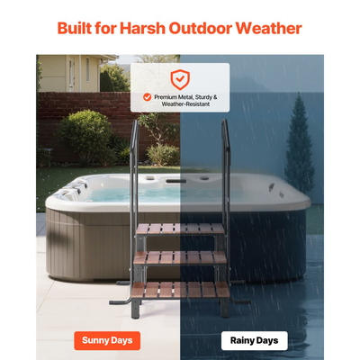 Σκαλοπάτι υδρομασάζ VEVOR με χειρολισθήρα, Εξωτερική σκάλα σπα με 3 σκαλοπάτια, Βαρέως τύπου υπέργεια/φουσκωτή σκάλα πισίνας πλάτους 640,1 mm με χωρητικότητα βάρους 249,5 kg, Πολλαπλής χρήσης για βεράντα, αίθριο, κατάστρωμα, ρυμουλκούμενα