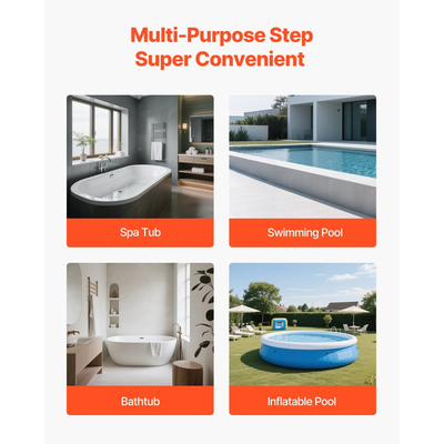 Σκαλοπάτι υδρομασάζ VEVOR με χειρολισθήρα, Εξωτερική σκάλα σπα με 3 σκαλοπάτια, Βαρέως τύπου υπέργεια/φουσκωτή σκάλα πισίνας πλάτους 640,1 mm με χωρητικότητα βάρους 249,5 kg, Πολλαπλής χρήσης για βεράντα, αίθριο, κατάστρωμα, ρυμουλκούμενα
