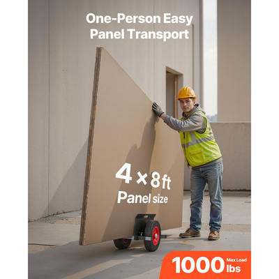 Τροχήλατο καρότσι πάνελ VEVOR, χωρητικότητα φορτίου 453,6 kg, μεταφορέας γυψοσανίδας με ελαστικούς τροχούς 25 cm που ταιριάζει σε διαφορετικά εδάφη, ρυθμιζόμενο καρότσι πάνελ με σφιγκτήρα για χαλύβδινα πάνελ, στρώμα, πόρτες και φύλλο γυψοσανίδας, μαύρο