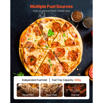Φούρνος πίτσας εξωτερικού χώρου VEVOR, Φούρνοι πίτσας με ξύλα 12 ιντσών, Κουζίνα πέλλετ με θερμόμετρο και ηλεκτρική περιστροφή, Φορητή μηχανή πίτσας για εξωτερική αυλή, κάμπινγκ, πέτρα πίτσας, τσάντα μεταφοράς, φτυάρι