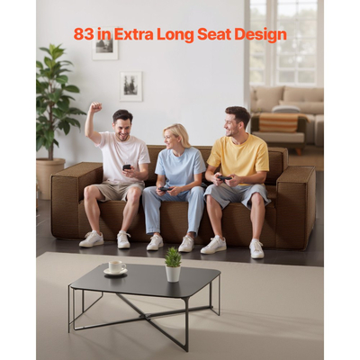 Μοντέρνος καναπές VEVOR 2110 mm, Άνετος καναπές από κορδόνι με βαθιά καθίσματα, Καναπές Cloud με φαρδιά μπράτσα, Δεν απαιτείται συναρμολόγηση, Μεγάλος βελούδινος καναπές ιδανικός για σαλόνι, υπνοδωμάτιο, διαμέρισμα και γραφείο, καφέ