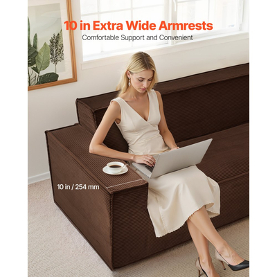 Μοντέρνος καναπές VEVOR 2110 mm, Άνετος καναπές από κορδόνι με βαθιά καθίσματα, Καναπές Cloud με φαρδιά μπράτσα, Δεν απαιτείται συναρμολόγηση, Μεγάλος βελούδινος καναπές ιδανικός για σαλόνι, υπνοδωμάτιο, διαμέρισμα και γραφείο, καφέ