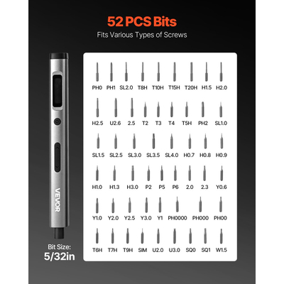 Σετ ηλεκτρικών κατσαβιδιών ακριβείας VEVOR, 52 μαγνητικές μύτες, μίνι ηλεκτρικό κατσαβίδι με μαγνητικό κουτί αποθήκευσης, ατσάλινες μύτες S2, φως LED, φόρτιση τύπου C, για επισκευή τηλεφώνων, φορητών υπολογιστών και ηλεκτρονικών ειδών