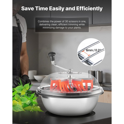 Χλοοκοπτικό VEVOR Bud Leaf Bowl, Χειροκίνητο χλοοκοπτικό μπουμπουκιών 420 mm, με αιχμηρές λεπίδες από ανοξείδωτο ατσάλι, οπτική κοπή, μηχανή υδροπονικής κοπής υγρής και ξηρής, περιστρεφόμενη περιστροφή για φυτά, φύλλα, μπουμπούκια, λουλούδια