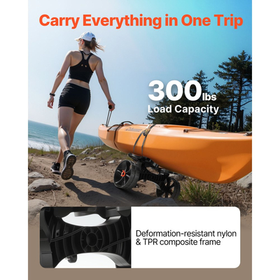 Καρότσι καγιάκ VEVOR, Χωρητικότητα φορτίου 136,1 kg, Πτυσσόμενο καρότσι καγιάκ με συμπαγή ελαστικά 25,4 cm & 1 ιμάντα καστάνιας, Καρότσι σανίδας για μεταφορά καγιάκ, κανό, σανίδων κωπηλασίας, χαλιών επίπλευσης, σκαφών Jon