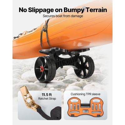 Καρότσι καγιάκ VEVOR, Χωρητικότητα φορτίου 136,1 kg, Πτυσσόμενο καρότσι καγιάκ με συμπαγή ελαστικά 25,4 cm & 1 ιμάντα καστάνιας, Καρότσι σανίδας για μεταφορά καγιάκ, κανό, σανίδων κωπηλασίας, χαλιών επίπλευσης, σκαφών Jon