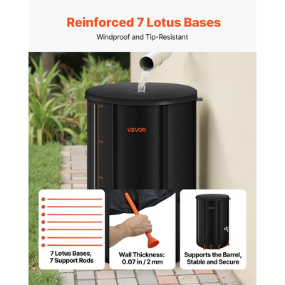 Πτυσσόμενο βαρέλι βροχής VEVOR, φορητό βαρέλι συλλογής βρόχινου νερού 380 λίτρων, σύστημα συλλογής βρόχινου νερού από PVC 1000D, δοχείο αποθήκευσης δεξαμενής συλλογής νερού κήπου με κιτ βρύσης και υπερχείλισης, μαύρο
