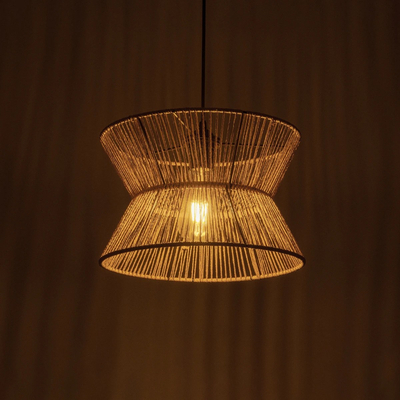 GLOBOSTAR® UPCONE 205-0055 Boho Κρεμαστό Φωτιστικό Οροφής με Ντουί 1 x E27 AC 220-240V IP20 - Μπεζ - M30 x Π30 x 21cm
