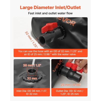 Κύστη αποθήκευσης νερού VEVOR, Δεξαμενή αποθήκευσης νερού 1000L, Κύστη μαλακής σακούλας μεγάλης χωρητικότητας από PVC 1000D, Πτυσσόμενη φορητή για άρδευση κήπου, κάμπινγκ, τροχόσπιτο, χρήση έκτακτης ανάγκης - Μαύρο