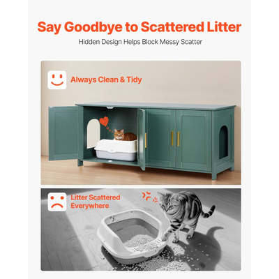 Θήκη άμμου άμμου γάτας VEVOR για πολλές γάτες, Κρυφό ντουλάπι άμμου άμμου 120cm με 4 πόρτες & 2 εισόδους, Εσωτερική τουαλέτα γάτας, Ξύλινο βοηθητικό τραπεζάκι για γατάκια, Ταιριάζει στις περισσότερες αμμολεκάνες, Πράσινο