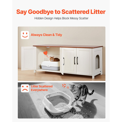 VEVOR Θήκη άμμου άμμου για πολλές γάτες, Κρυφό ντουλάπι άμμου άμμου 120 cm με 4 πόρτες και 2 εισόδους, Εσωτερική τουαλέτα γάτας, Ξύλινα έπιπλα σπιτιού για γάτες, Ταιριάζει στις περισσότερες αμμολεκάνες, Καφέ & Λευκό