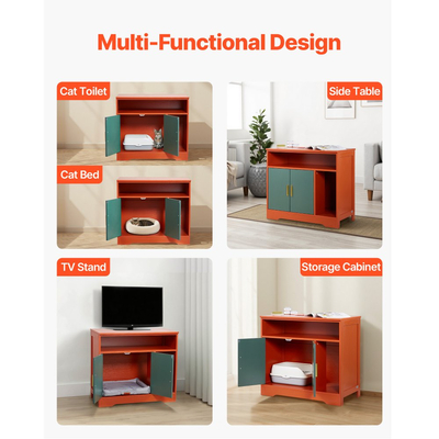 Θήκη άμμου άμμου γάτας VEVOR, Κρυφό ντουλάπι άμμου άμμου 79,2 cm με ράφι και αποθηκευτικό χώρο, Μοντέρνο στυλ εσωτερικής τουαλέτας γάτας, Ξύλινο τραπεζάκι επίπλων για γατάκια, Ταιριάζει στις περισσότερες αμμολεκάνες, Κόκκινο & Πράσινο