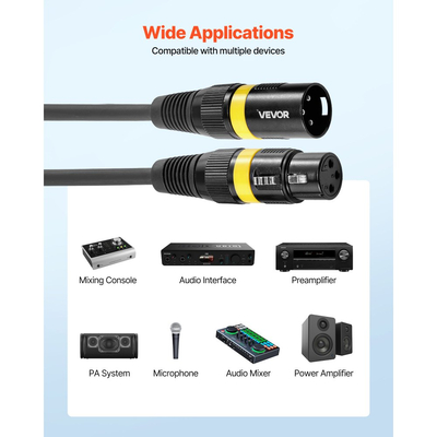 Καλώδιο VEVOR XLR 30,48 m, 2 τεμάχια, θωρακισμένα ισορροπημένα καλώδια μικροφώνου DMX αρσενικού σε θηλυκό, επιχρυσωμένο καλώδιο μικροφώνου XLR 3 ακίδων, για φωτισμό σκηνής, μικρόφωνα, ενισχυτή, μίκτη, συστήματα ηχείων