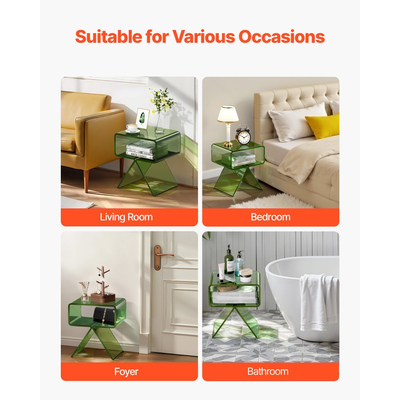 Κομοδίνο VEVOR Ακρυλικό, Μοντέρνο Διαφανές Κομοδίνο με Ράφι Αποθήκευσης, Διαφανές Μικρό Γραφείο για Σαλόνι, Υπνοδωμάτιο, Διακόσμηση Σπιτιού, Δεν Απαιτείται Συναρμολόγηση, 30 x 39,1 x 43 cm (Πράσινο)