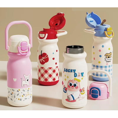 Παιδικό παγούρι-θερμός με καλαμάκι - 500ml - 696246 - Pink