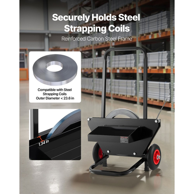 Καρότσι δεσίματος VEVOR Banding, κατάλληλο για χαλύβδινα πηνία δεσίματος με εξωτερικό μέγεθος πυρήνα 600 mm, βαρέως τύπου διανομέας δεσίματος με ελαστικούς τροχούς, κατάλληλο για εργοστάσιο, αποθήκη, χώρο φόρτωσης