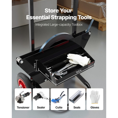 Καρότσι δεσίματος VEVOR Banding, κατάλληλο για χαλύβδινα πηνία δεσίματος με εξωτερικό μέγεθος πυρήνα 600 mm, βαρέως τύπου διανομέας δεσίματος με ελαστικούς τροχούς, κατάλληλο για εργοστάσιο, αποθήκη, χώρο φόρτωσης