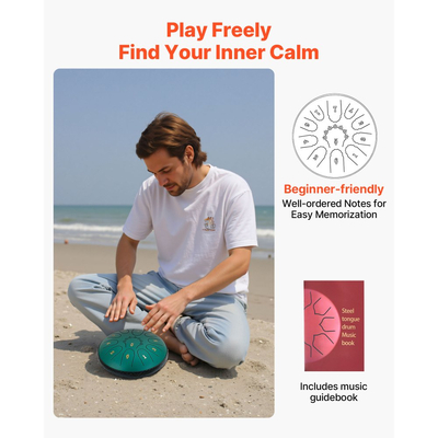VEVOR Ατσάλινο Τύμπανο με Γλώσσα, 16,5cm 11 Νότες Τύμπανο Βροχής για Εξωτερικό Κήπο, Ρε Μείζονα Μουσικά Τύμπανα με Βιβλίο Μουσικής & Σφυράκια, Κρουστά Όργανα για Διαλογισμό Γιόγκα για Αρχάριους, Πράσινο