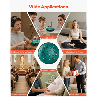 VEVOR Ατσάλινο Τύμπανο με Γλώσσα, 16,5cm 11 Νότες Τύμπανο Βροχής για Εξωτερικό Κήπο, Ρε Μείζονα Μουσικά Τύμπανα με Βιβλίο Μουσικής & Σφυράκια, Κρουστά Όργανα για Διαλογισμό Γιόγκα για Αρχάριους, Πράσινο