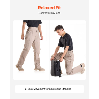 Παντελόνι VEVOR FR για άνδρες, 100% βαμβάκι, ανθεκτικό στη φλόγα παντελόνι cargo με πολλαπλές τσέπες και ελαστική μέση, ενισχυμένη ραφή που δεν σκίζεται, ιδανικό για εργασίες συγκόλλησης και casual ντύσιμο, μέγεθος XXL, χακί