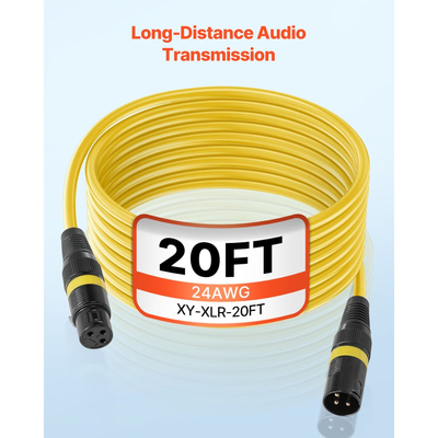 Καλώδιο VEVOR XLR 6,1 m, 6 τεμάχια, θωρακισμένα ισορροπημένα καλώδια μικροφώνου DMX αρσενικού σε θηλυκό, επιχρυσωμένα καλώδια μικροφώνου XLR 3 ακίδων, για φωτισμό σκηνής, μικρόφωνα, ενισχυτή, μίκτη, συστήματα ηχείων