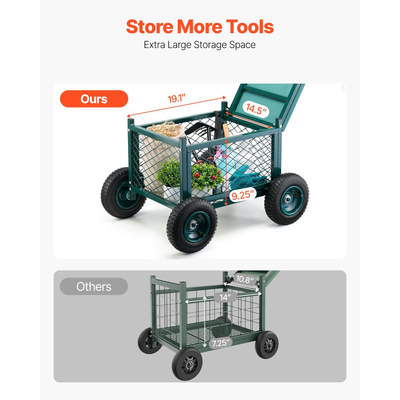 VEVOR Τροχαίο Καρότσι Κήπου με Κάθισμα, Μεταλλικό Τροχαίο Κάθισμα Εργασίας Κήπου με Ρόδες, Υποστηρίζει έως 181 κιλά, Βαρύ Καρότσι Κηπουρικής, Βαγόνι & Σκαμπό Εξωτερικού Χώρου με Ρόδες για Γκαζόν, Αίθριο, Αυλή
