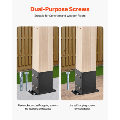 Βάση στύλου VEVOR 4x4 10 τεμάχια, Εσωτερικό μέγεθος 3,6x3,6 ίντσες / 91,44x91,44 mm Στηρίγματα στύλων, Βαρέων καθηκόντων στύλοι καταστρώματος από ανθρακούχο χάλυβα, Ξύλινες στηρίξεις στύλων για πλάκα βάσης στήριξης κιγκλιδώματος καταστρώματος Pavilion, Μαύρο