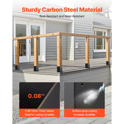 Βάση στύλου VEVOR 4x4 10 τεμάχια, Εσωτερικό μέγεθος 3,6x3,6 ίντσες / 91,44x91,44 mm Στηρίγματα στύλων, Βαρέων καθηκόντων στύλοι καταστρώματος από ανθρακούχο χάλυβα, Ξύλινες στηρίξεις στύλων για πλάκα βάσης στήριξης κιγκλιδώματος καταστρώματος Pavilion, Μαύρο