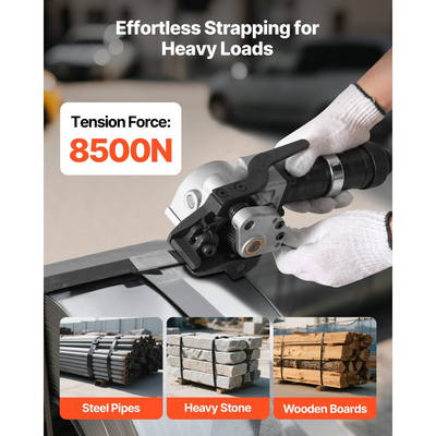 Πνευματική μηχανή δεσίματος χάλυβα VEVOR, δύναμη εφελκυσμού 8500 N, εργαλείο δεσίματος μετάλλου, εντατήρας και κοπτικό στεγανοποιητικό για μεταλλική ταινία πλάτους 32 mm, πρέσα βαρέως τύπου για συσκευασία υψηλής εφελκυσμού