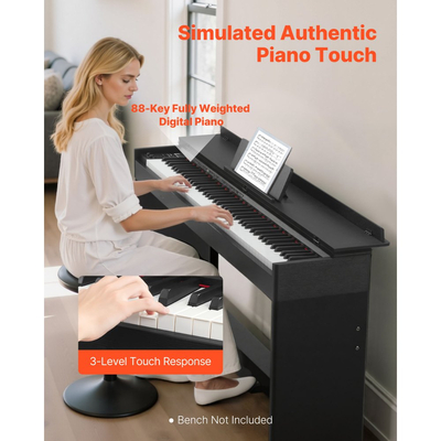 Ψηφιακό πιάνο VEVOR με βάρη, 88 πλήκτρα με πλήρη βάρη, ηλεκτρικό πληκτρολόγιο πιάνου με βάση επίπλωσης, τροφοδοτικό, τριπλό πεντάλ, 680 τόνοι, υποστήριξη ασύρματης σύνδεσης, με ακουστικά, για αρχάριους