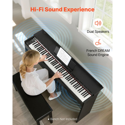 Ψηφιακό πιάνο VEVOR με βάρη, 88 πλήκτρα με πλήρη βάρη, ηλεκτρικό πληκτρολόγιο πιάνου με βάση επίπλωσης, τροφοδοτικό, τριπλό πεντάλ, 680 τόνοι, υποστήριξη ασύρματης σύνδεσης, με ακουστικά, για αρχάριους