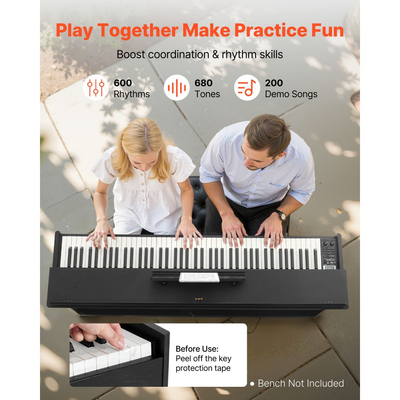 Ψηφιακό πιάνο VEVOR με βάρη, 88 πλήκτρα με πλήρη βάρη, ηλεκτρικό πληκτρολόγιο πιάνου με βάση επίπλωσης, τροφοδοτικό, τριπλό πεντάλ, 680 τόνοι, υποστήριξη ασύρματης σύνδεσης, με ακουστικά, για αρχάριους