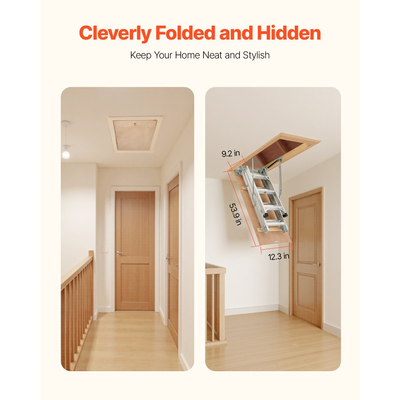 Σκάλα σοφίτας VEVOR, χωρητικότητας 375LBS / 170KG, ρυθμιζόμενο ύψος 9,8 έως 10,3 ft / 3 έως 3,13 m, πολλαπλών χρήσεων πτυσσόμενη σκάλα σοφίτας αλουμινίου, ταιριάζει σε ύψος οροφής 7,66 έως 10,25 ft για εύκολη πρόσβαση
