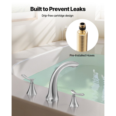 Βρύση μπανιέρας VEVOR Roman, Βρύση μπανιέρας με καταρράκτη 3 οπών, Σετ βρυσών μπανιέρας με λαιμόκοψη Gooseneck με 2 λαβές, Σετ βρυσών μπανιέρας για φροντίδα μωρού, Μπάνιο ενηλίκων, Βουρτσισμένο ανοξείδωτο ατσάλι, Υψηλό τόξο