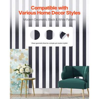 Ταπετσαρία τοίχου VEVOR Peel and Stick, 45cm x 15m Χαρτί επαφής μαύρο λευκό μοντέρνο γεωμετρικό αδιάβροχο αυτοκόλλητο, εύκολο στον καθαρισμό διακοσμητικό τοίχου βινυλίου ρολό για υπνοδωμάτιο, κουζίνα, γραφείο, μπάνιο
