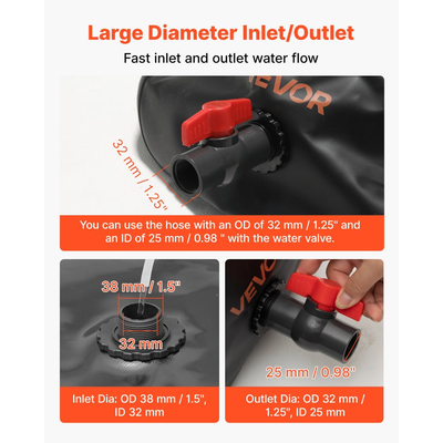 Κύστη αποθήκευσης νερού VEVOR, Δεξαμενή αποθήκευσης νερού 330L, Κύστη μαλακής σακούλας μεγάλης χωρητικότητας από PVC 1000D, Πτυσσόμενη φορητή για άρδευση κήπου, κάμπινγκ, τροχόσπιτα, χρήση έκτακτης ανάγκης - Μαύρο