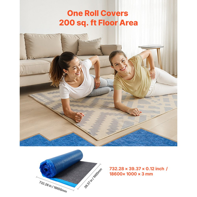 Υπόστρωμα δαπέδου VEVOR 18,6 m²/ρολό, επένδυση δαπέδου laminate πάχους 3 mm με ενσωματωμένο φράγμα υδρατμών, μεμβράνη από ίνες βαρέως τύπου + μεμβράνη PE, ηχομόνωση και μείωση θορύβου, ιδανικό για δάπεδα βινυλίου