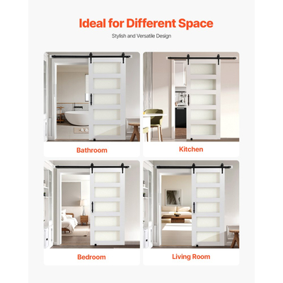 Συρόμενη Πόρτα Αχυρώνα VEVOR, 914 x 2134mm, Πάνελ και Γυαλί Υψηλής Αντοχής από MDF, Πόρτα Αχυρώνα με Κιτ Μηχανισμών, Αδιάβροχη Επιφάνεια PVC, Εύκολη Εγκατάσταση, Πλαίσιο H, Ομαλά και Αθόρυβα Συρόμενη για Σαλόνι